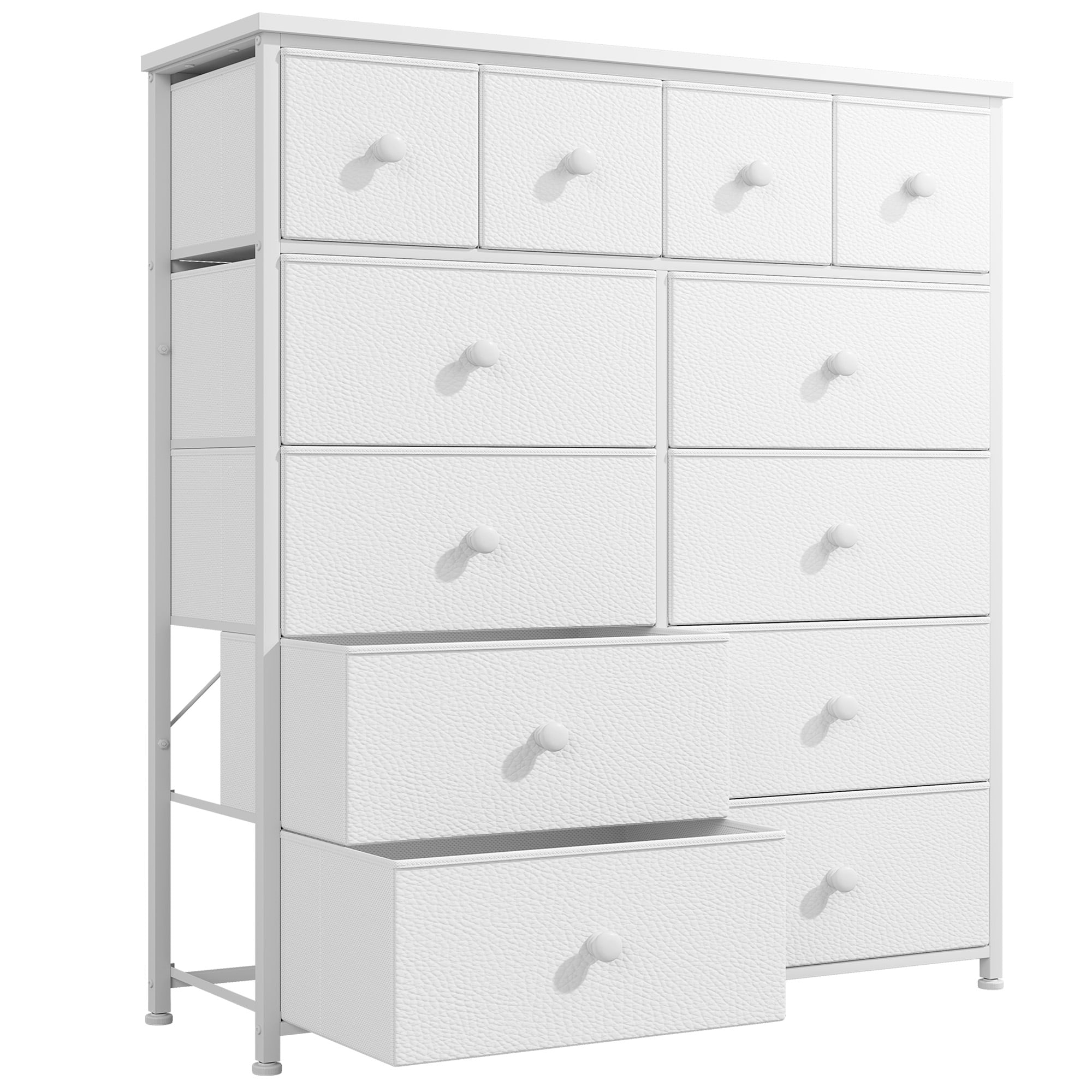 Romorgniz Tall Dresser for Bedroom with 12 Drawers White Dresser for Closet Fabric Chests of Drawers, Sturdy Metal Frame, Wood Top