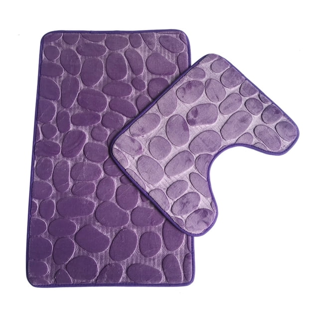 Juego de 2 alfombrillas antideslizantes de felpa, alfombrilla para puerta, alfombra de piedra, baño, inodoro, alfombra absorbente de agua, púrpura Vogacara HA004741-03