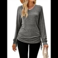 thumbnail image 3 of Camisetas para Mujer, Larga, Cuello en V, Básicas, Informales, Holgadas, Suaves, para Otoño. Gris Oscuro S, 3 of 10