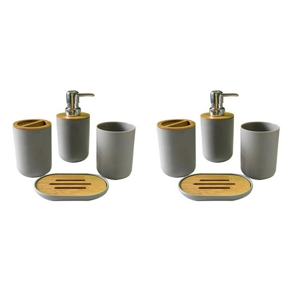 2X Bathroom Accessories Set Soap Dispenser Bottle Dish Washroom Toothbrush Holder Cup Suit Gray