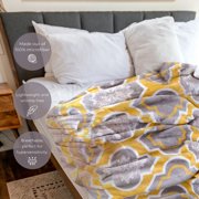 Shop LC Gray and Yellow Pattern Flannel Throw Blanket with Knitted Border 100% Microfiber Birthday Gifts