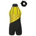 thumbnail image 4 of YONGHS Leotards for Girls Gymnastics Dance Biketards with Hair Tumbling Athletic Jumpsuit Yellow&Black 8, 4 of 7