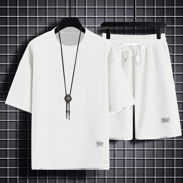 WILLBEST Traje Deportivo Informal de Manga Corta de Verano para Hombre, Traje de Dos Piezas con Camisa Holgada y Pantalones Cortos