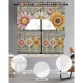 thumbnail image 2 of Vintage Daisy Floral Swag Kitchen Curtains Sets for Windows 24 Inch Length, Spring Flowers Botanical Leaves Checkered Wooden Short Window Curtain Swags Valances and Tiers 3 Piece Set for Cafe, 2 of 5