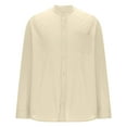 thumbnail image 5 of YOIAVAIOY Men's Cotton Linen Shirts Long Sleeve Button Down Shirt Lightweight Band Beach Shirts Beige L, 5 of 7