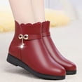 thumbnail image 5 of Tuphregyow Winter Women's Classic Cusp Toe Ankle Boots with Chunky Low Heel and Side Zipper Cozy Fleece Lining Red 36, 5 of 6