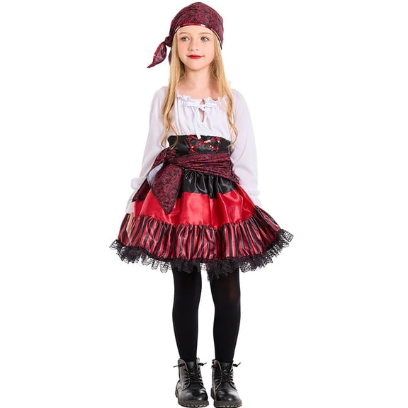 Kogui Girls Halloween Lace Party Dress Delicate Lace Cosplay Night Party Outfit Toddler Princess Dress, Princess Outfits For Toddler Girls (Red, 8-10 Years)