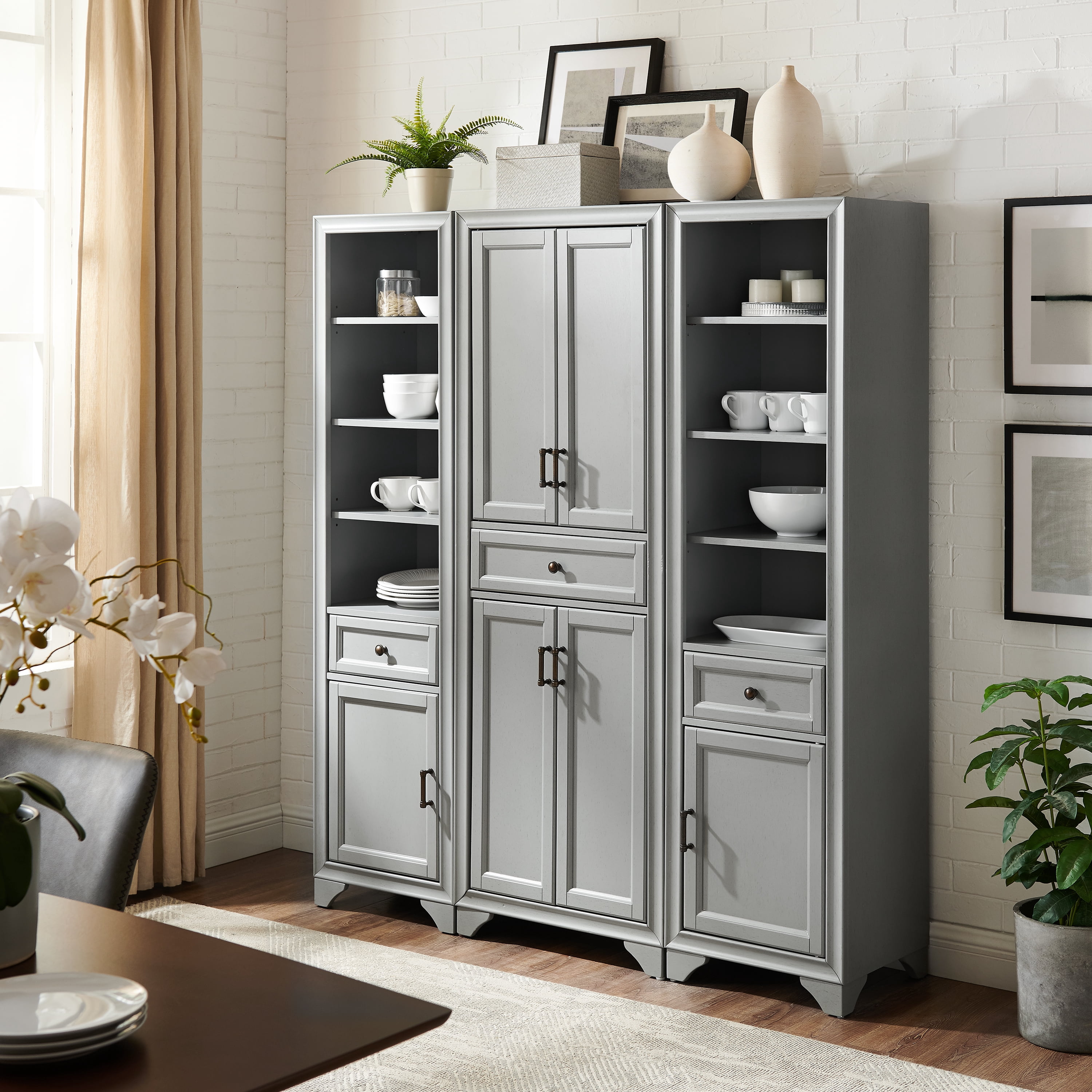 Crosley Furniture Tara 3-Piece Pantry Storage Cabinet Set with Shelves, Kitchen, Dining, or Laundry Room