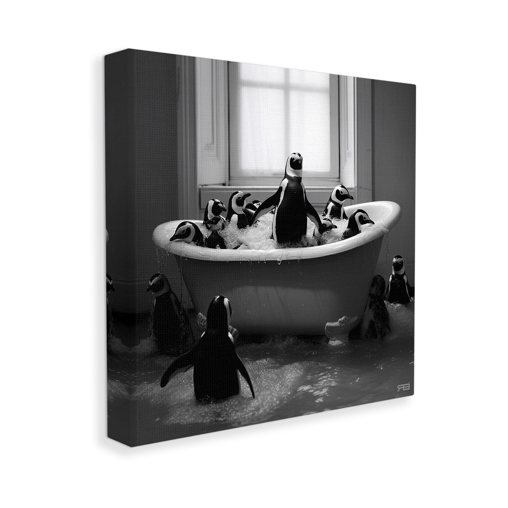 Stupell Industries Penguin Flock in Tub Animals & Insects Painting Gallery Wrapped Canvas Art Print Wall Art, 30 x 30