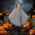 thumbnail image 6 of CUZIBR Boys Kids Halloween Ghost Robe Hooded Poncho Jagged Edge Ghost Funny Face Print Irregular Hem Cloak Toddler Cosplay Party Costume,2-Grey,5-6 Years, 6 of 8