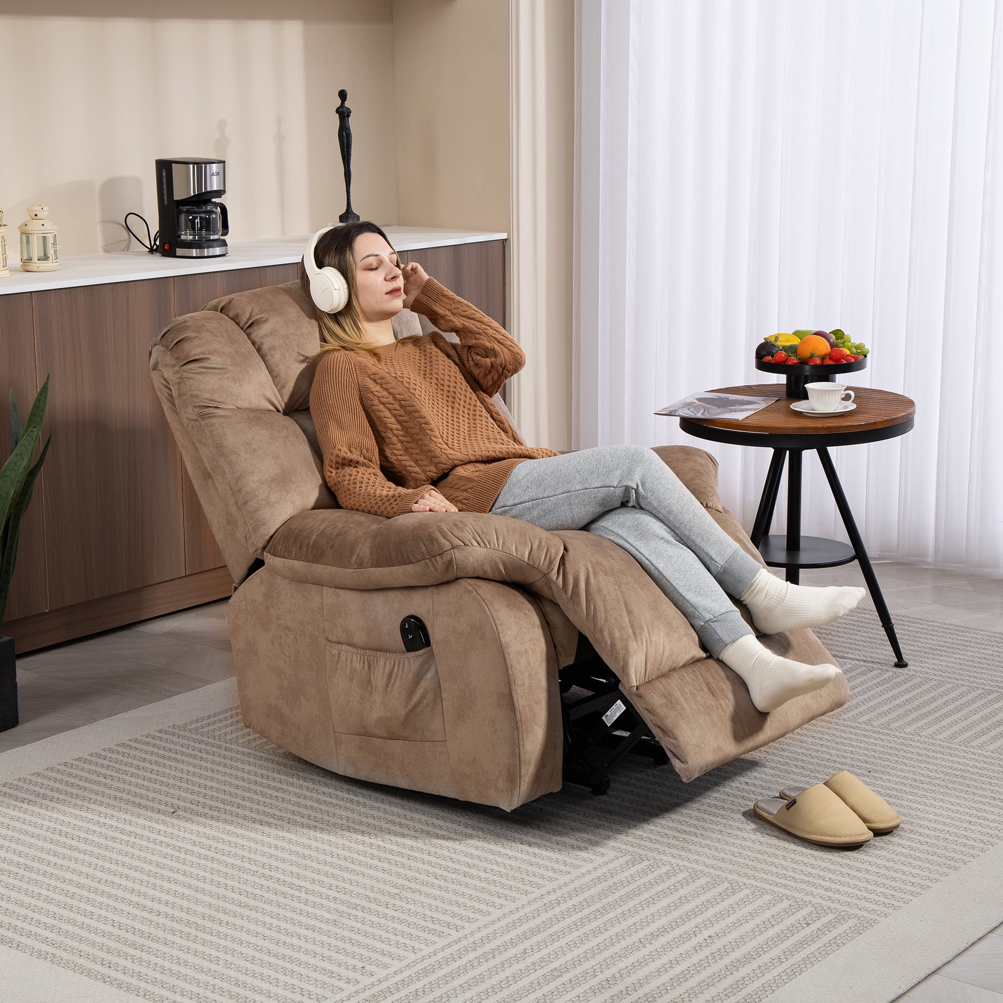 Aukfa Power Lift Recliner Chair Deep Seat Recliners with Infinite Position for Elderly Living Room, Brown