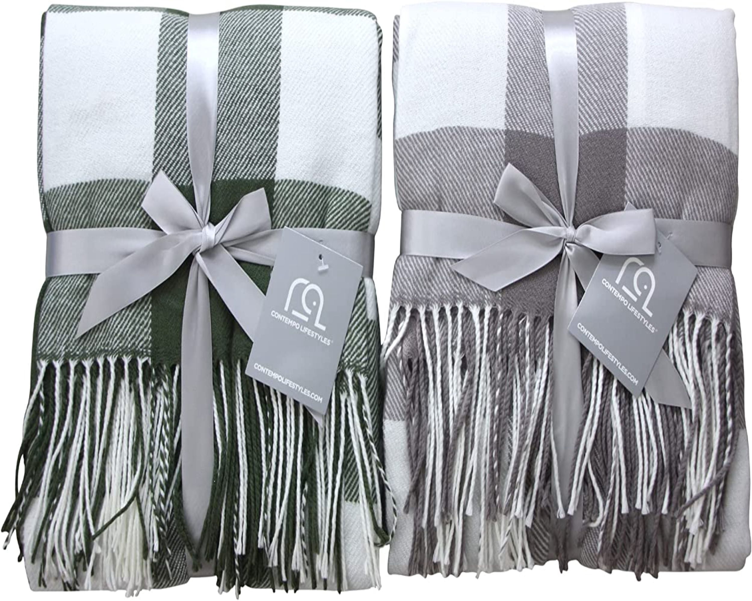 Buffalo Plaid Throw Blanket by Contempo Lifestyles – 50 x 70 Inch Decorative Classic Blanket – Comfortable and Ultra-Soft – Ideal for Living Room, Couch, Travelling, (Elephant/Ivory)