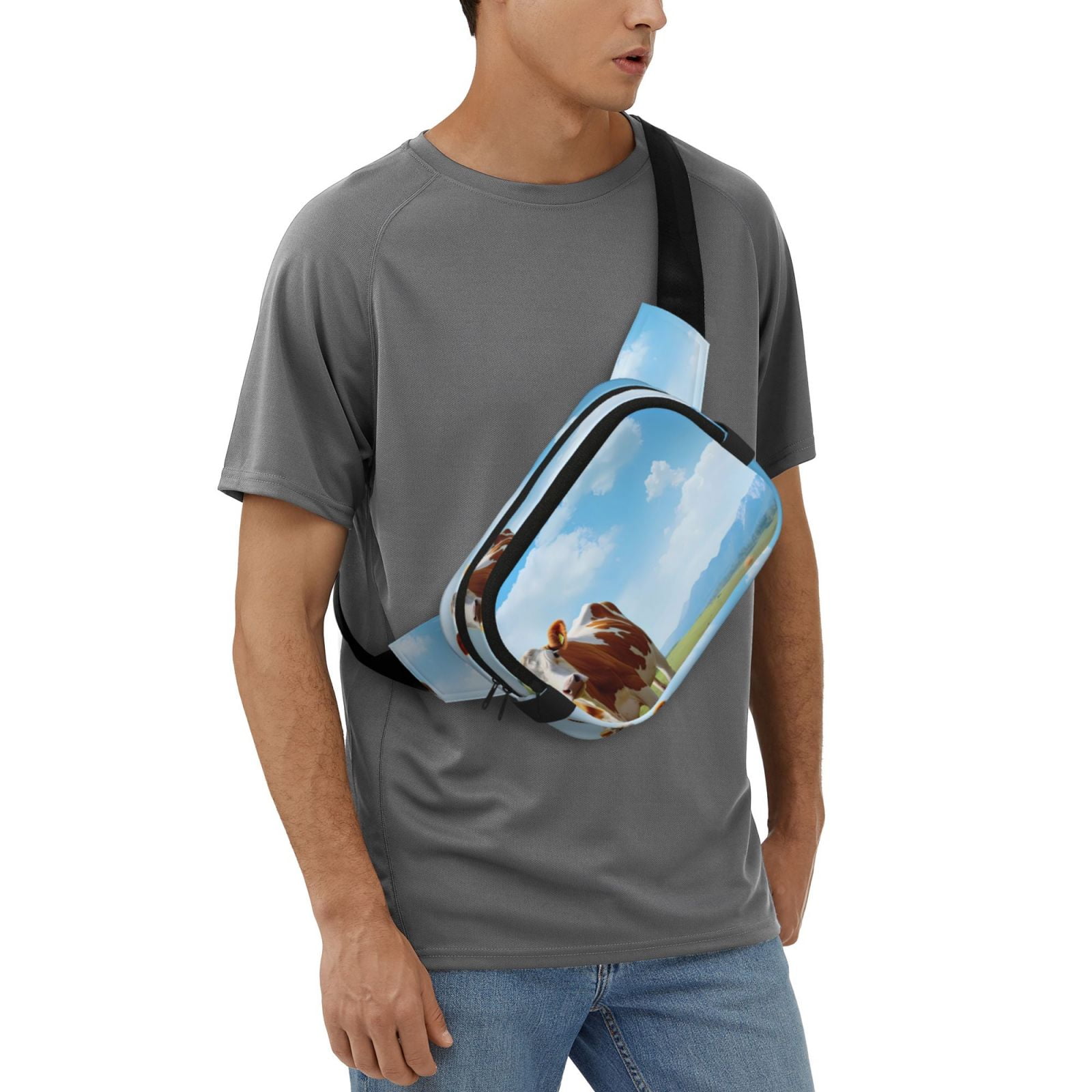 Picia Cow Grazing Nature Print Square Double-Layer Waist Bag Mini Adjustable Waist Belt Bag Exercise Running Travel Hiking