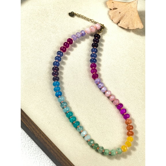 Colored natural stone necklace beads suitable for summer beach semi-precious stones handmade beaded necklace