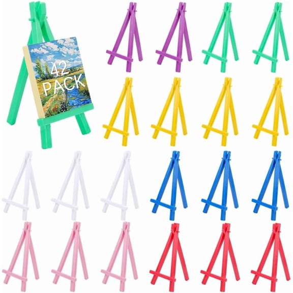 42 Pack 7 Colors Small Easel Display Stand 6 Inch Assorted Colorful Mini Foldable Plastic Triangle Artist Canvas Tabletop Easels Stands