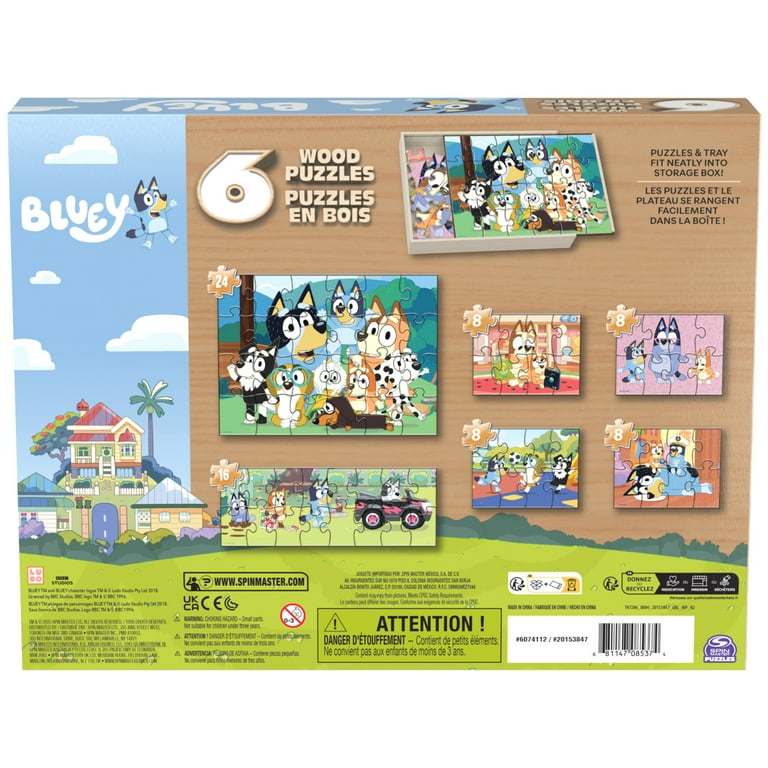 Spin Master Games, Bluey 6-Pack of Wooden Jigsaw Puzzles, for Ages