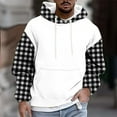 thumbnail image 2 of Momasggi Mens Big and Tall Hoodies Fall Winter Fleece Lined Pullover Tops Plaid Color Block Sweatshirt Drawstring Long Sleeve Hooded Sweatshirts Oversized Hoodie with Pockets Black 2XL, 2 of 6