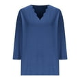 thumbnail image 3 of TAGOLD Womens Sweater Tops,Casual Plus Size Fall Tops Blouse for Womens,Women's Summer Solid Color Quarter Sleeve Temperament V-neck Pullover Top Dark Blue XL, 3 of 5