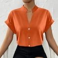 thumbnail image 3 of Womens Tops Dressy T Shirts Fashion Simple V Neck Solid Button Short Sleeve Tees,Orange,3XL, 3 of 6