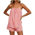 thumbnail image 3 of Uootdi Short Sets for Women Summer Strapless Striped Print Top High Waist Layered Casual Shorts Beach Vacation Matching Outfits, 3 of 6