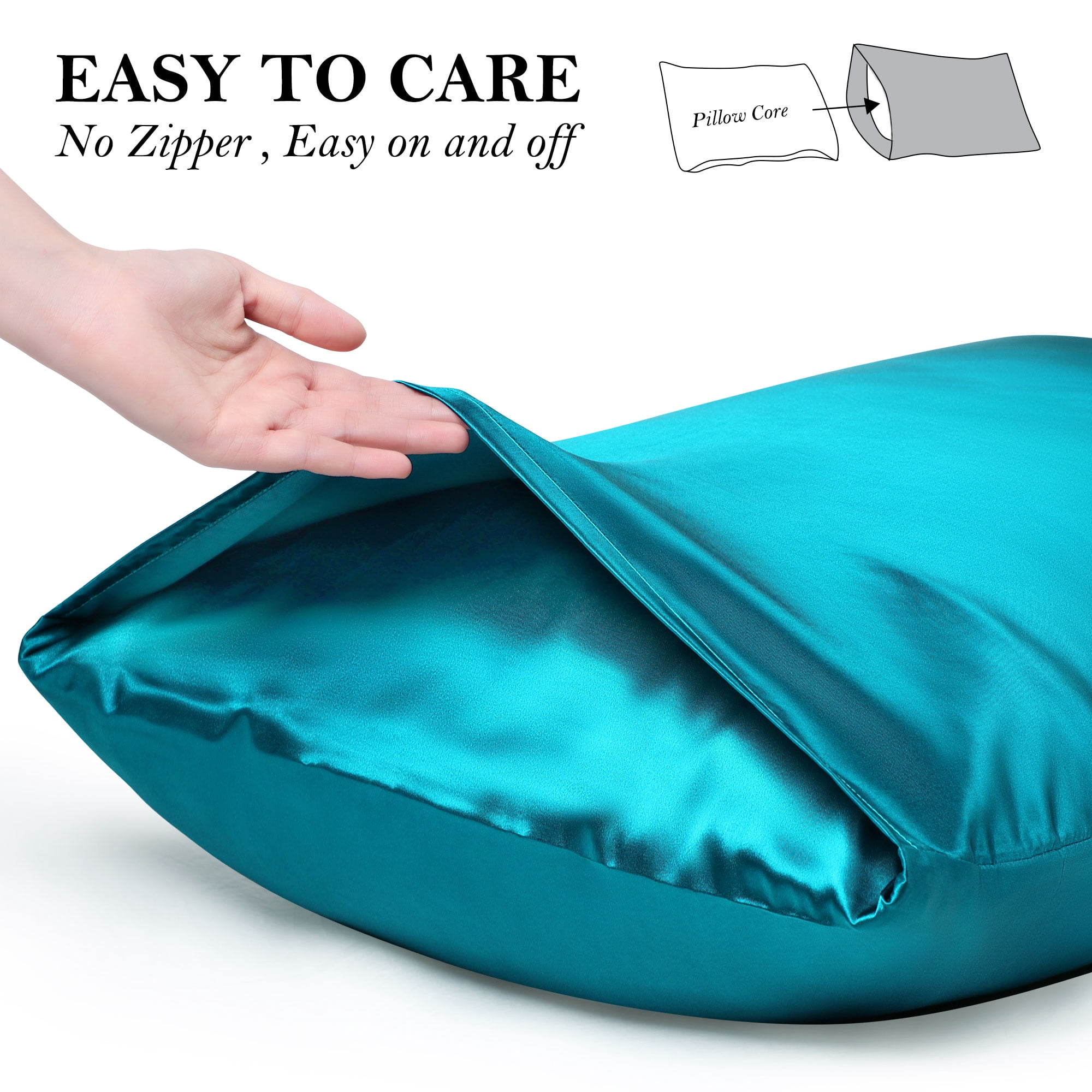 Unique Bargains Set of 2 Durable Soft Enveloped Closure Satin Pillowcase Peacock Blue Queen(20"x30")