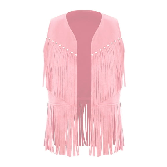 iiniim Western Cowboy Fringe Vest for Girls Tassels Jackets Halloween Rodeo Party Cosplay Cowgirl Pink 8