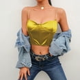 thumbnail image 3 of WHLBF Women's Clearance Top Summer Crop Satin Bustier Top Chain Strap Casual Padded Lingerie Yellow M(M), 3 of 6