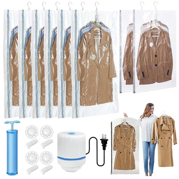 12 Pack Bolsas de Almacenamiento al Vacío Grande - Con Eléctrica Bomba, Bolsas al Vacio Ropa Reutilizables, Bolsas al Vacío Ropa de Colgantes para Colgar, Vacuum Stora