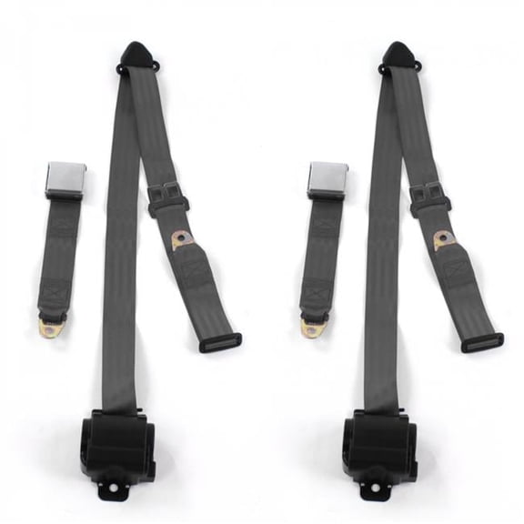 Airplane 3 Point Charcoal Retractable Bucket Seat Belt Kit with 2 Belts for 1968-1983 VW Type 1