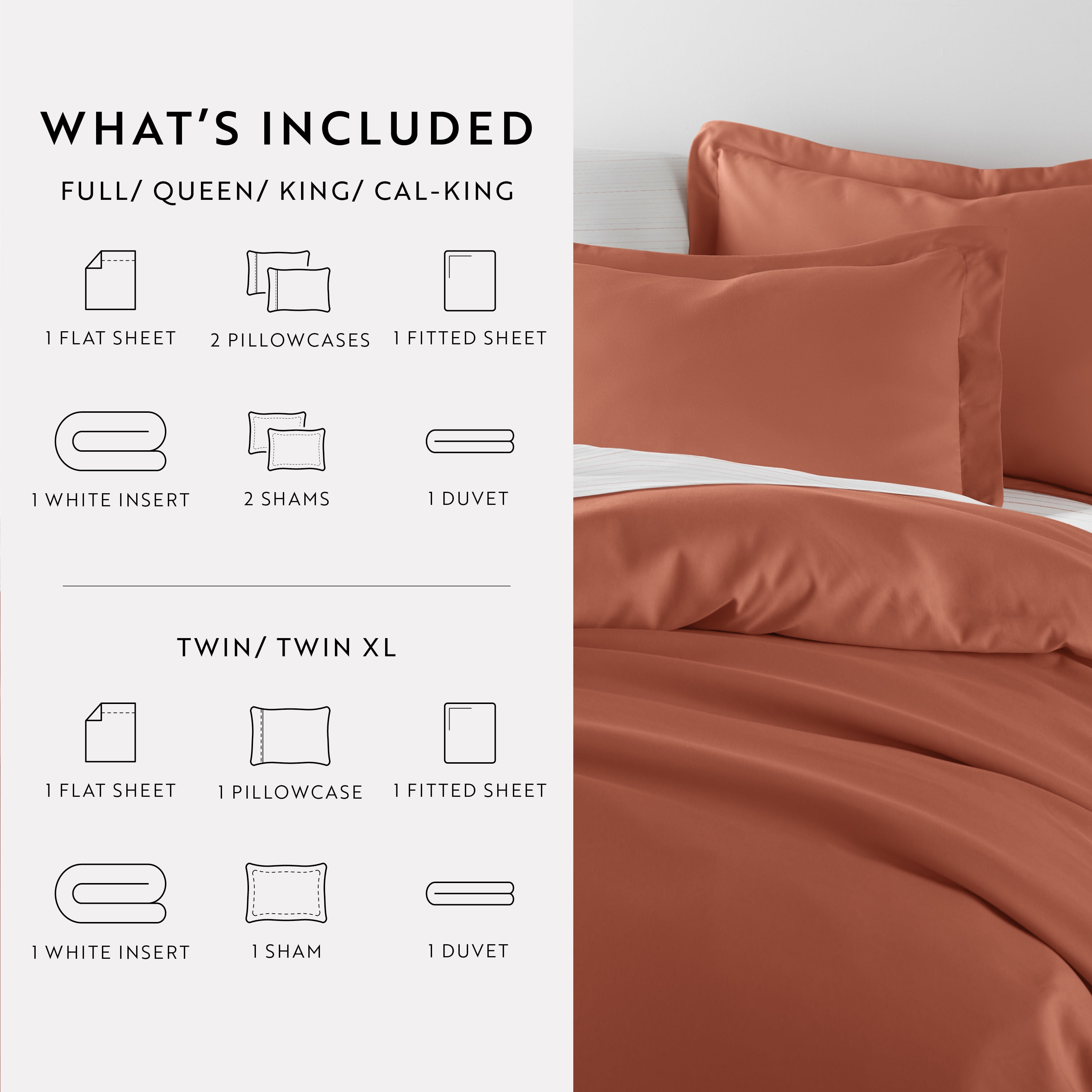 Noble Linens 8 Piece Solid Duvet Bundle in Clay, Queen