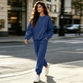 thumbnail image 6 of Women 2 Piece Outfits Fall Sweatsuit Lounge Set | Long Sleeve Drop Shoulder Crewneck Sweatshirt,Wide Leg Sweatpants,Casual Tracksuit,Winter Vacation Travel Outfits Navy XL, 6 of 6