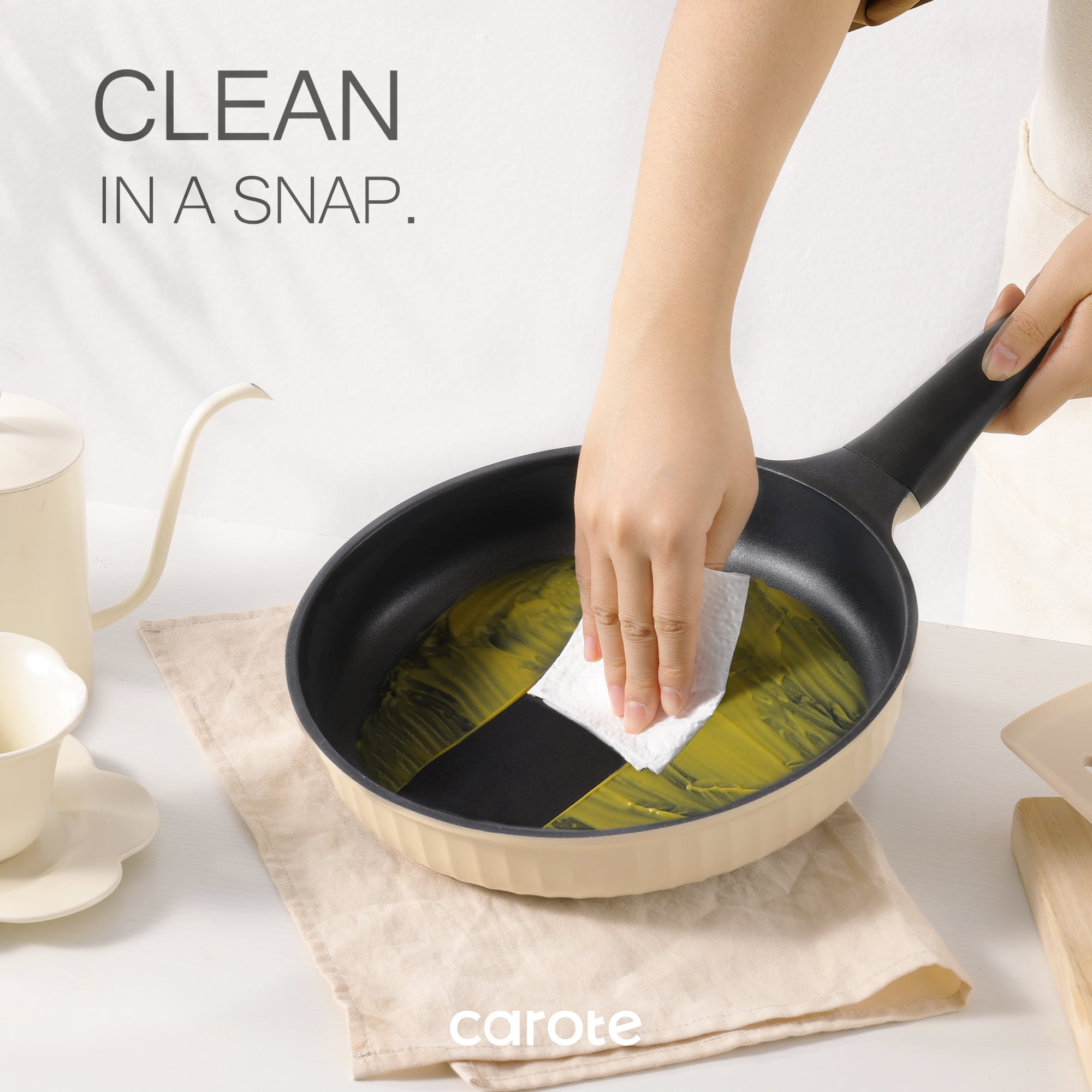 Carote Nonstick Cookware Sets, 8 Pcs Non Stick Pots and Pans Set, Induction Cookware, Oatmeal