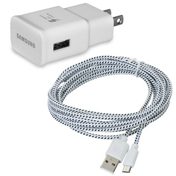 Home Wall Adaptive Fast Charger Baided 6ft USB Cable Data Wire USB-C Cord [White] V9L for Samsung Galaxy S5 Sport (SM-G860P) S6 Active, S7 Active, Sol
