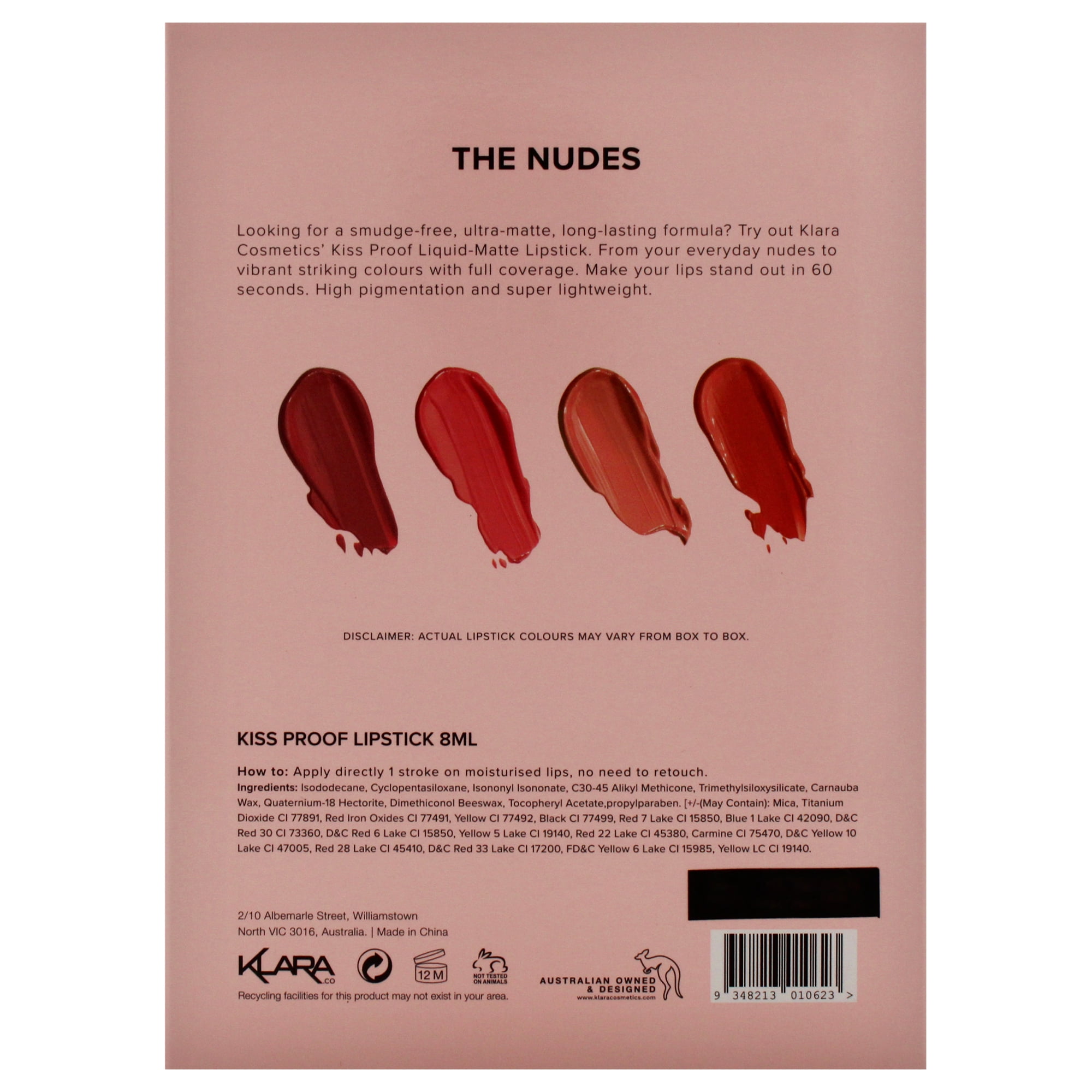 Klara Cosmetics The Nudes Lip Kit, Lipstick Set, Liquid Lipset, 4 Pc
