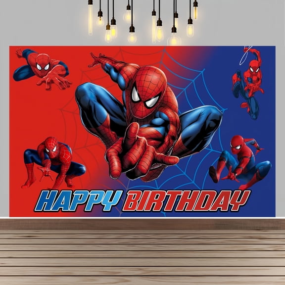 Spider Happy Birthday Anime Cartoon Theme Backdrops Banner Birthday Party Decor Supplies(5x3ft)