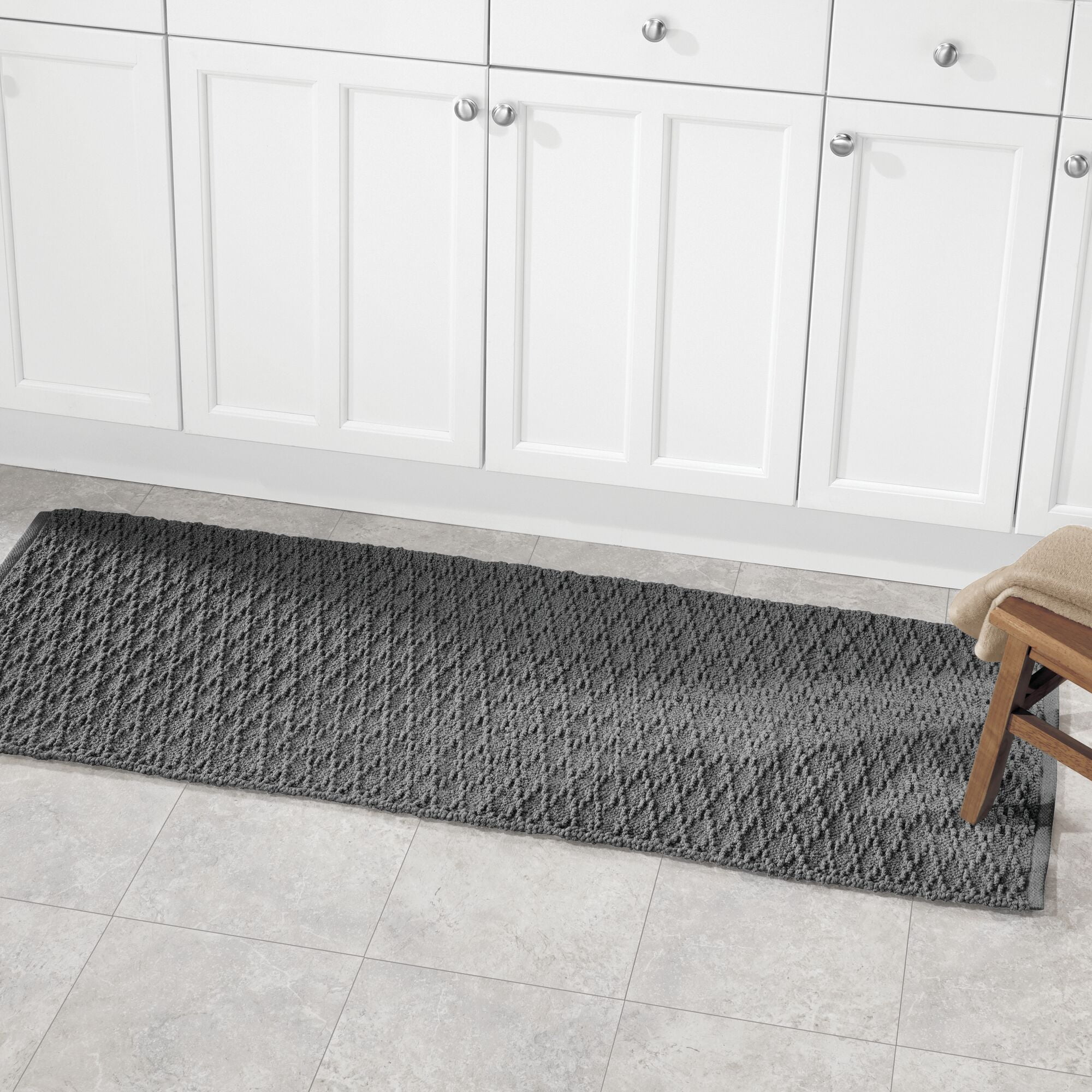 mDesign Cotton Bathroom Spa Mat Rugs/Runner, Diamond Design, Set of 3, Dark Gray