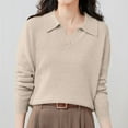 thumbnail image 4 of VISALY Polo Pullover Sweater Basic Sweater Tops Pullover Sweater Soft Warm Cozy Merino W.ool Seamless Sweater Sweaters for Women Cropped Sweater Oversized Sweatshirt Oversized Sweaters Beige L, 4 of 8