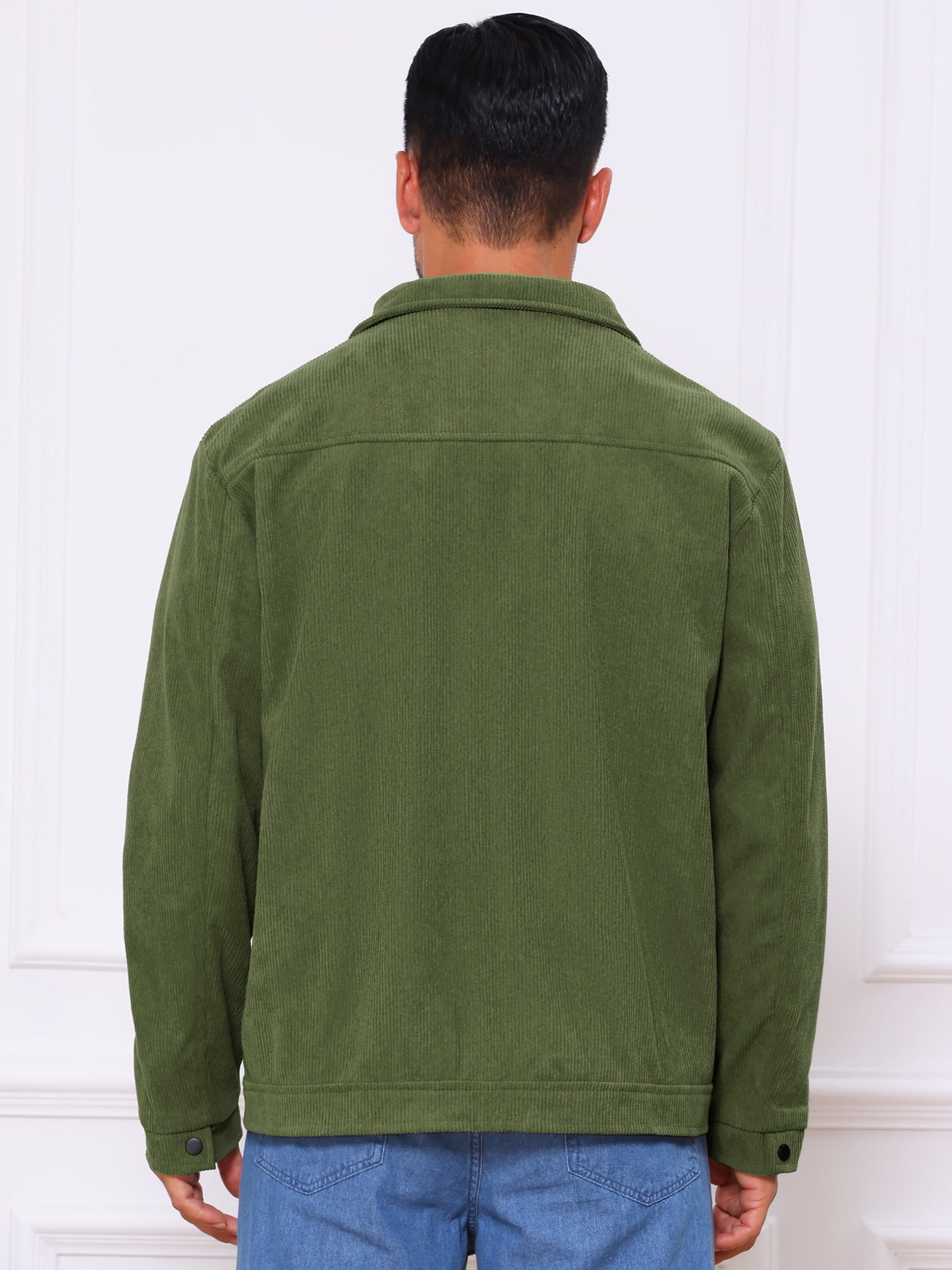 DARING DIVA Men's Solid Long Sleeve Button Pockets Corduroy Trucker Jacket L Green