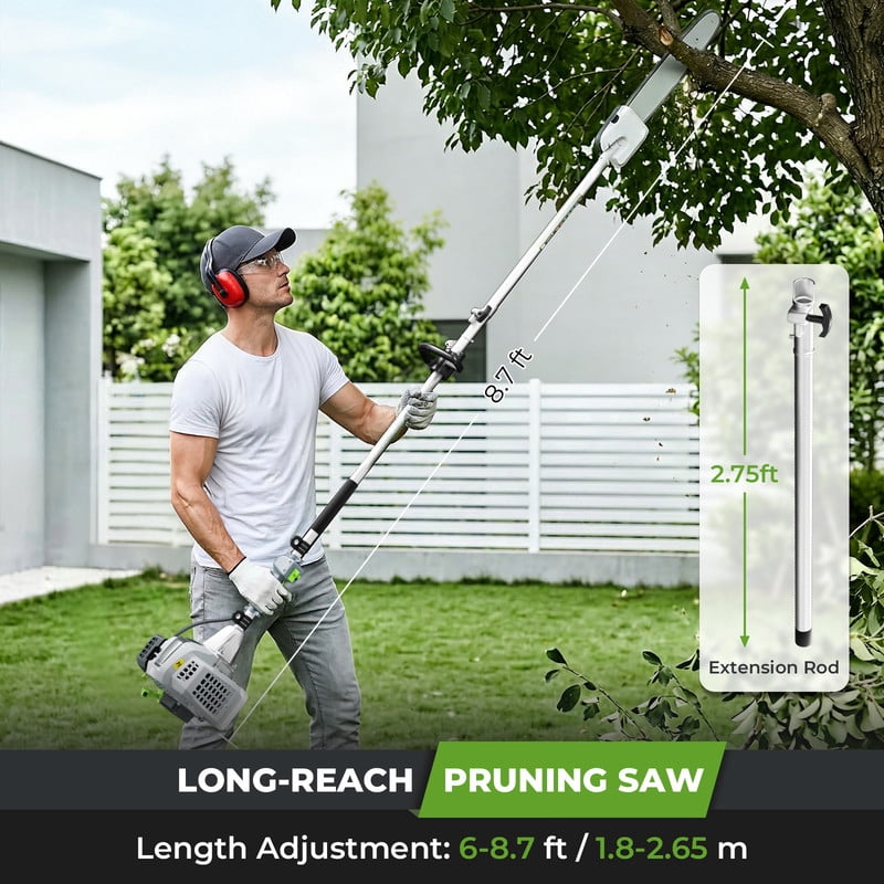 EAYSG 6-in-1 Gas Powered Multifunctional Trimmer Kit, 52cc 2-Cycle Engine, 17” String Trimmer, 10” Brush Cutter, 8.7 ft Long Reach Pole Saw, Hedge Trimmer, Chainsaw, 270° Rotatable Head