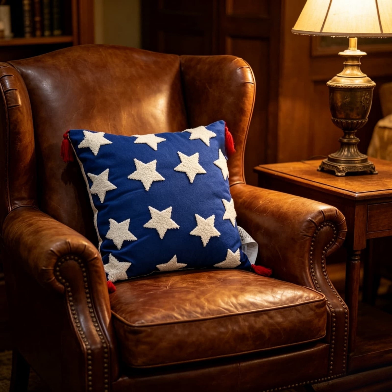 Patriotic Star Pillow 4th of July Decorative Pillows, Red Blue and White Outdoor Pillows, 18" X 18" USA Throw Pillows for Couch, Living Room, Bed