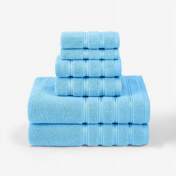 XmhyTop-A Juego de 6 toallas de algodón suaves y absorbentes para el baño, color azul