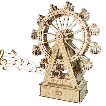 3D Wooden Puzzle Ferris Wheel DIY Music Box Mechanical Craft Kit for Adults Teens Ideal Christmas or Birthday Gift