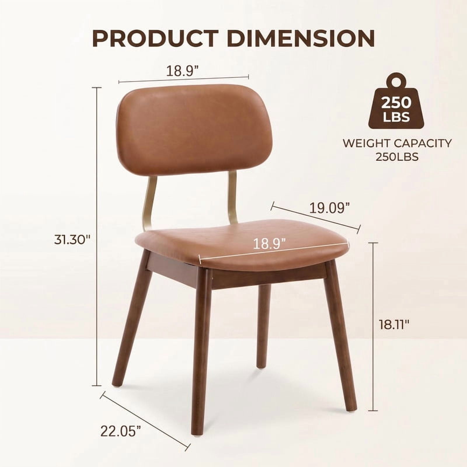 Solid Wood Frame Dining Chairs Set of 2, Modern Faux Leather Upholstered Armless Kitchen Chairs, Accent Side Dinner Chair