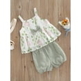 thumbnail image 3 of Kids Girls Casual Suit, Floral Printed Sleeveless Bowknot Tops+Plaid Printed Short Pants, 3 of 9