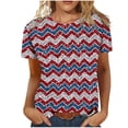thumbnail image 2 of Hauts d'Été Grande Taille pour Femmes en Solde T-Shirts Décontractés Col Rond Manches Courtes Imprimé Drapeau Ajusté Basique Blouses Col en V T-Shirt Femmes en Solde, 2 of 6