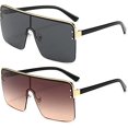 thumbnail image 1 of A Pack Of 2 Stylish Sunglasses (gold Framed Black Gray+gold Framed Earth Yellow) For Men And Women With Oversized Uv400 Flat Top Square Glasses, 1 of 5