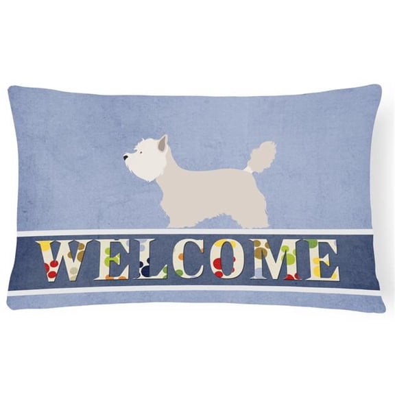 Westie Welcome Canvas Fabric Decorative Pillow Blue