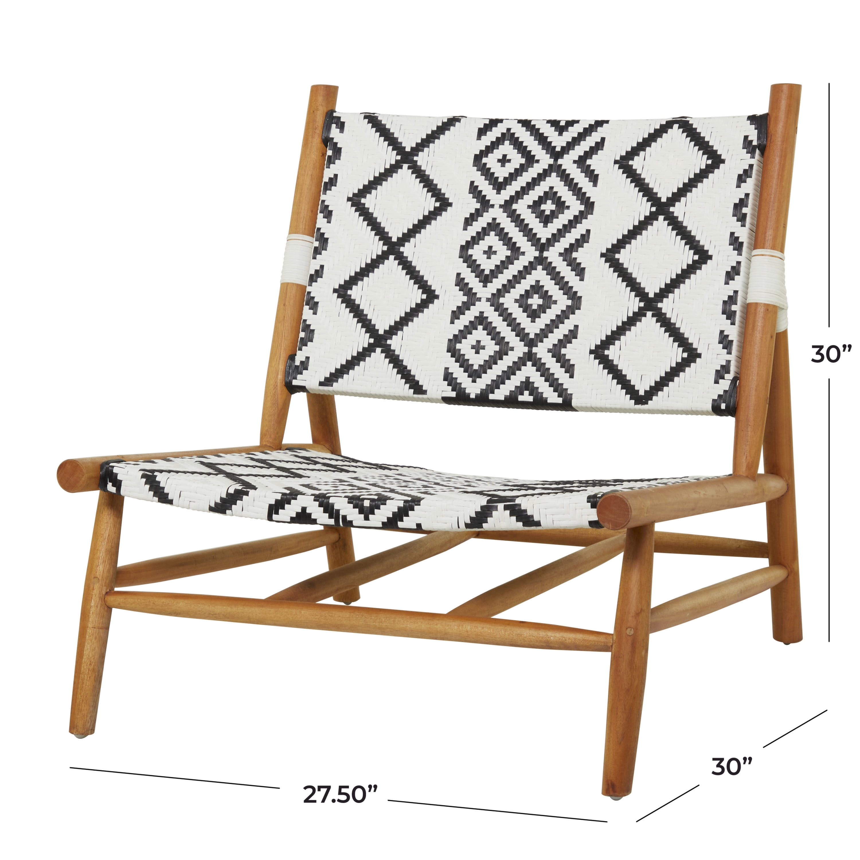 DecMode Wood Lounge Chair with Black Tribal Woven Seat, White, Set of 2