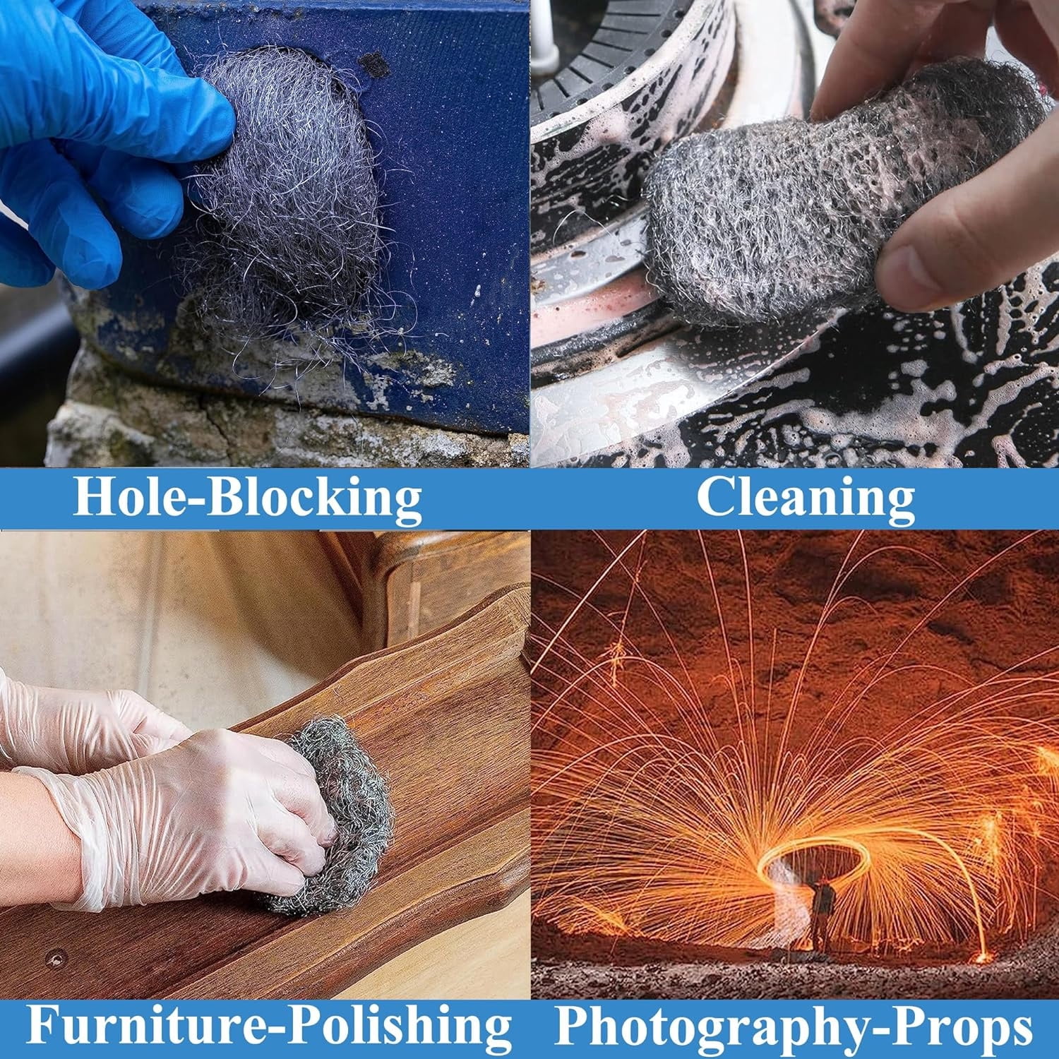 4 Pack Hole Filler for Mice Control,3"x13 Ft Steel Wool Mice Control,Wire Mesh Roll Hole Filler,Rodent Control Fill Fabric for Holes,Wall Cracks,Pipeline