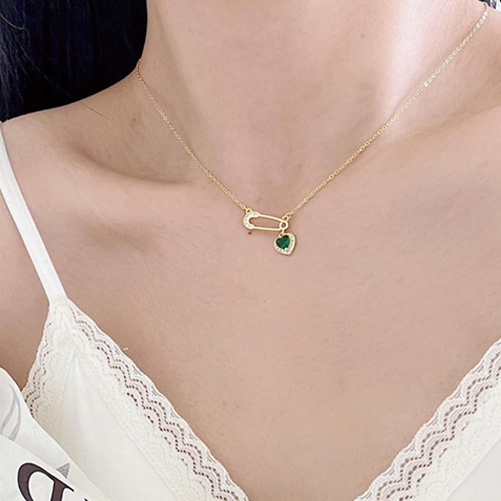 Necklace Pin Love HEART Pendant Chain Vintage Gold Brooch Hot R7